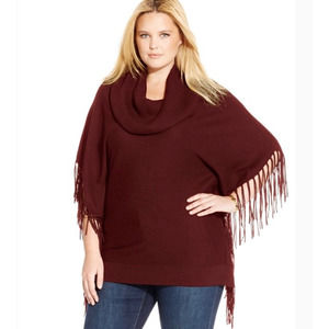 Michael Kors Turtleneck Poncho Pullover Fringe Women's 2X